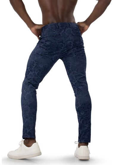 Stylish Navy Floral Jacquard Slim Fit Trousers