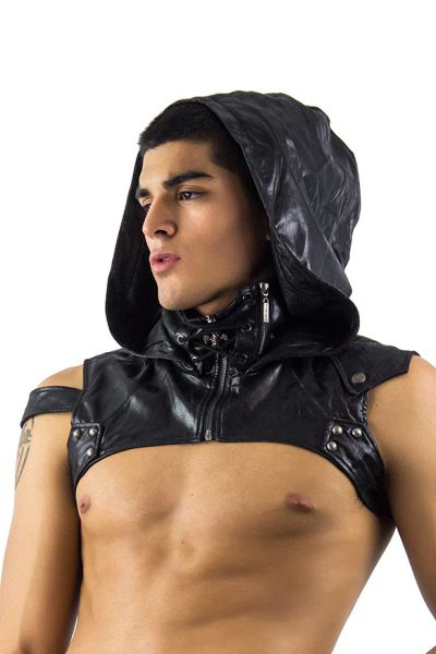 Gothic Hooded Chest Harness in Faux Leather