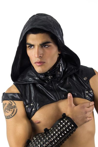 Gothic Hooded Chest Harness in Faux Leather