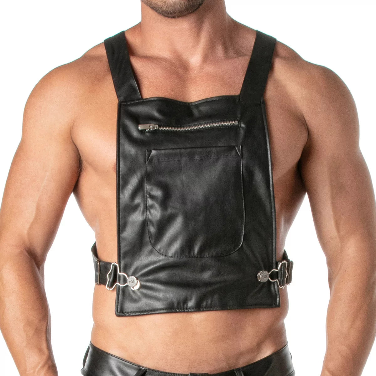 Fabpride Men’s Faux Leather Harness Top & Shorts Set