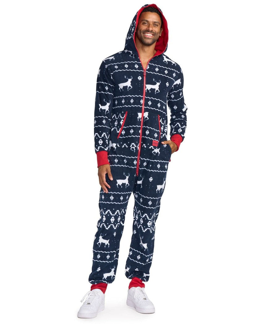 Men's Holiday Blue Reindeer Jumpsuit