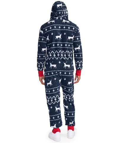 Men's Holiday Blue Reindeer Jumpsuit