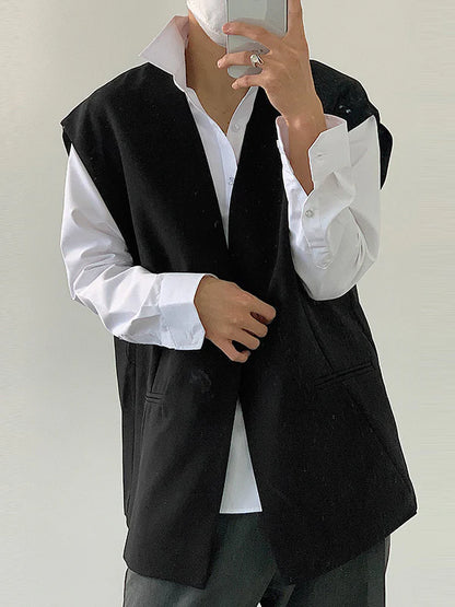 Men's Irregular Solid Color Sleeveless Waistcoat