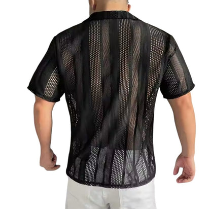 Fabpride Men's Sheer Striped Mesh Shirt