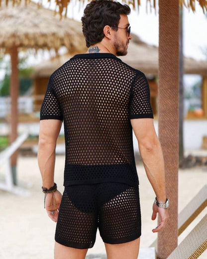 Fabpride Men's Mesh Polo and Shorts Set