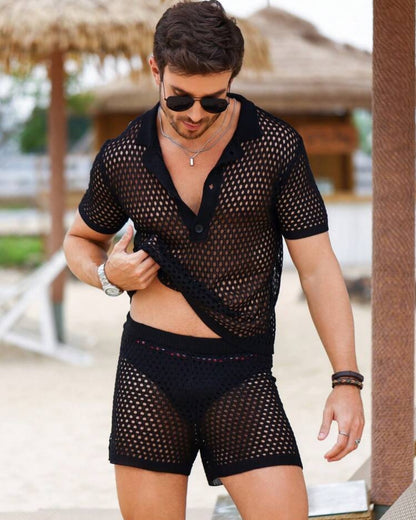 Fabpride Men's Mesh Polo and Shorts Set